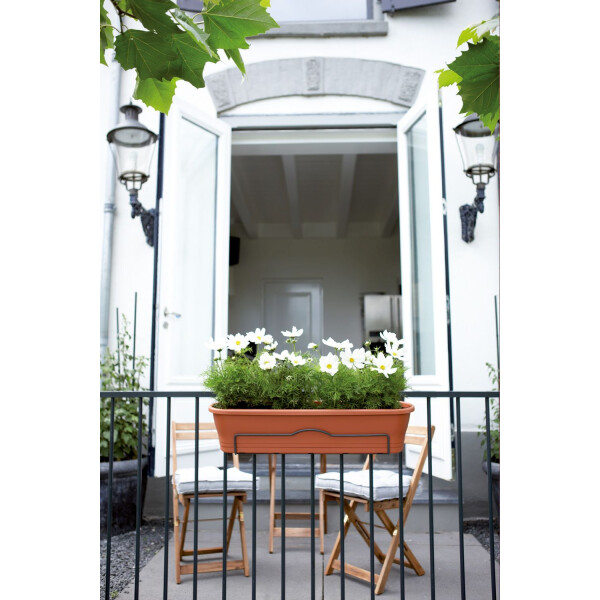 riesen blumenkasten Blumenkasten mit Untersetzer 60 cm lang Rattan-Optik anthrazit